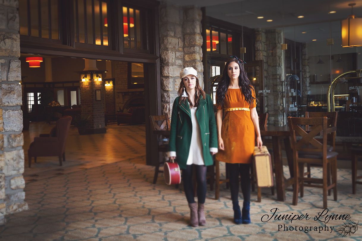 two woman in lobby for editorial fashion photography shoot by Juniper Lynne Photography located in Tacoma Washington.